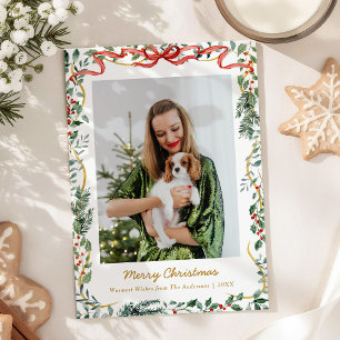 Cartes Pour Fêtes Annuelles 1 Photo Noël Végétation hivernale luxuriante & Bow