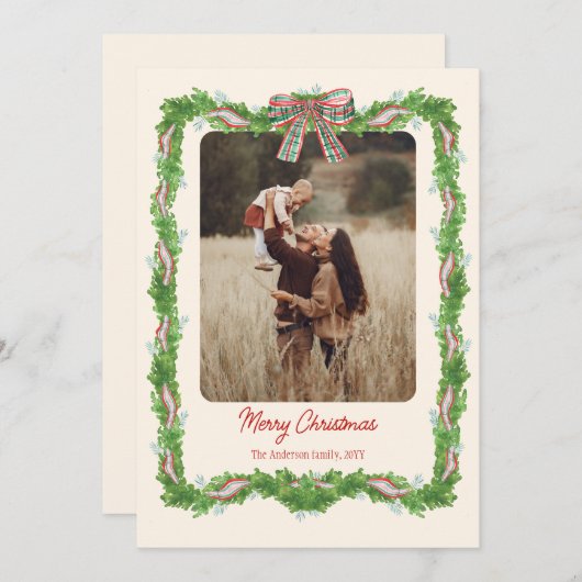 Cartes Pour Fêtes Annuelles 1 photo plaid bow rustique Noël Photo (Devant / Derrière)