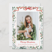 Cartes Pour Fêtes Annuelles 1 Photo Whimsical Christmas Green Coquette Bow (Devant)