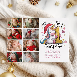 Cartes Pour Fêtes Annuelles 1er bébé Noël 9 Photo Pink Gold Unicorn