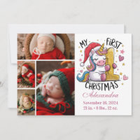 1er Noël de bébé 4 Photo Licorne rose or