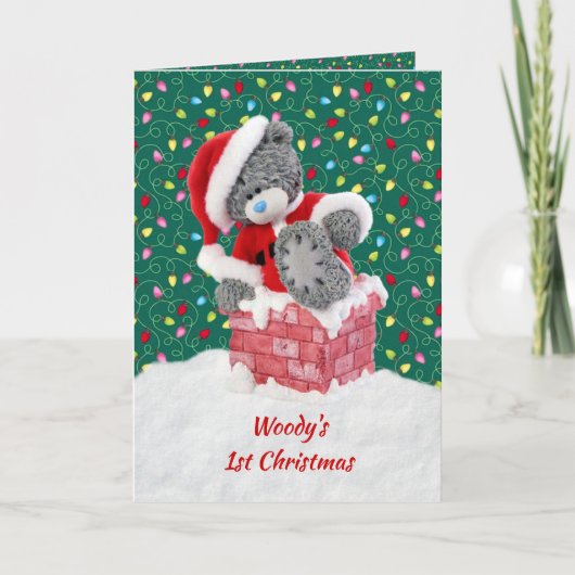 Cartes Pour Fêtes Annuelles 1er Noël de bébé, Père Noël Teddy Bear (Devant)