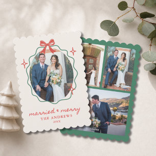 Cartes Pour Fêtes Annuelles 1er Noël Marié 4 Photo Mariage Ruban Rouge