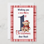 Cartes Pour Fêtes Annuelles 1er Noël mignon ours en peluche bébé garçon rouge  (Devant)