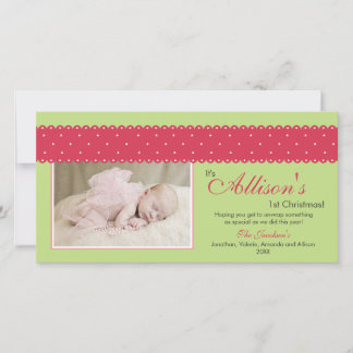 Cartes Pour Fêtes Annuelles 1ère photo à ruban de Noël pour bébé (vert 2)