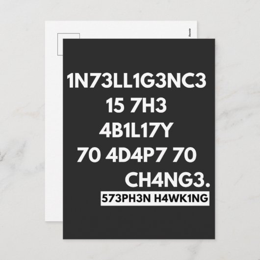 CARTES POUR FÊTES ANNUELLES 1N73LL1G3NC3 15 7H3 4B1L17Y 70 4D4P7 70 CH4NG3. (Devant / Derrière)