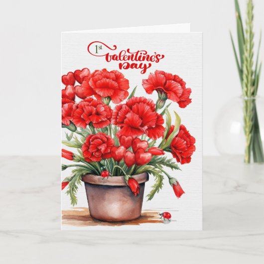 Cartes Pour Fêtes Annuelles 1re Saint Valentin Oeillets rouges (Devant)