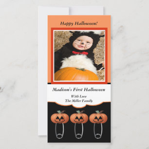 Cartes Pour Fêtes Annuelles 1st Halloween Pumpkin Diaper Pins Photo Card