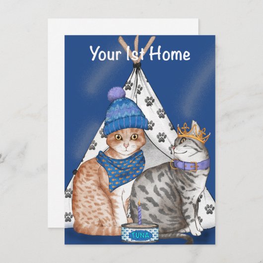 Cartes Pour Fêtes Annuelles 1st Home card with cats (Devant / Derrière)