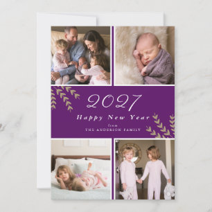 Cartes Pour Fêtes Annuelles 2020 collage pourpre de photo de la bonne année  