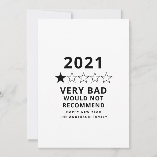 Cartes Pour Fêtes Annuelles 2021 mauvaise année en examen 5 étoiles (Devant)