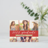 Cartes Pour Fêtes Annuelles 2022 Graduation Script Multi Photo Collage Rouge (Debout devant)
