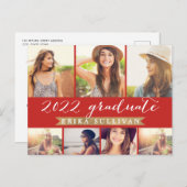 Cartes Pour Fêtes Annuelles 2022 Graduation Script Multi Photo Collage Rouge (Devant / Derrière)