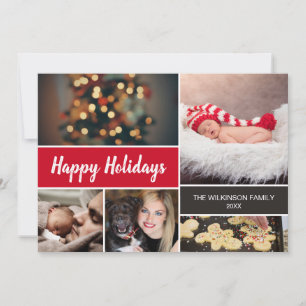 Cartes Pour Fêtes Annuelles 2022 Joyeuses Fêtes Famille Rouge Collage Noël