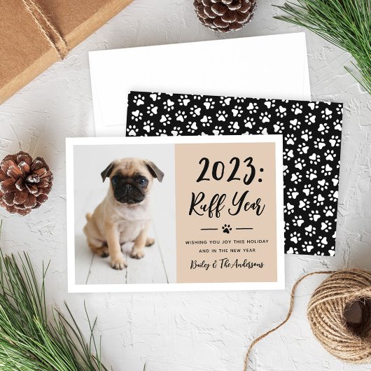 Cartes Pour Fêtes Annuelles 2022 Ruff Année Beige Funny Chien Photo