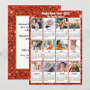 Cartes Pour Fêtes Annuelles 2023 Calendrier Famille moderne 12 Photo Parties s