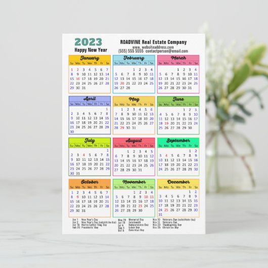 Cartes Pour Fêtes Annuelles 2023 Calendrier Mint Green Stripes Moderne Entrepr (Debout devant)