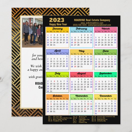 Cartes Pour Fêtes Annuelles 2023 Entreprise Photo Gold Script Calendrier moder (Devant / Derrière)