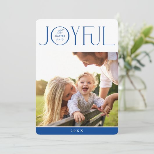 Cartes Pour Fêtes Annuelles 2023 FAMILY PHOTO moderne élégant JOIE bleu (Debout devant)