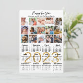 Cartes Pour Fêtes Annuelles 2023 Gold Script Calendrier photo Collage moderne (Debout devant)