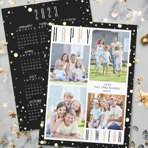 Cartes Pour Fêtes Annuelles 2023 NOUVEL AN Calendrier Black Gold 4 Photo Colla