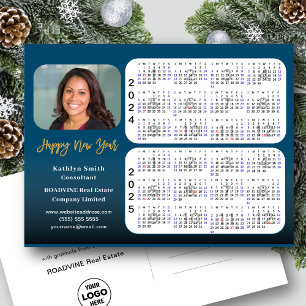 Cartes Pour Fêtes Annuelles 2024 2025 Calendrier Gold Blue moderne photo d'ent