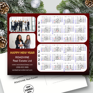 Cartes Pour Fêtes Annuelles 2024 - 2025 Calendrier Moderne ROUGE Entreprise 2