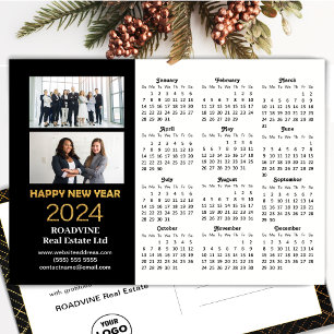 Cartes Pour Fêtes Annuelles 2024 Business 2 Photo Modern Gold Black Calendrier