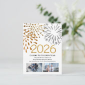 Cartes Pour Fêtes Annuelles 2025 Business Photo Festive Fireworks Gold Parties (Debout devant)