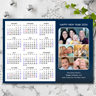 Cartes Pour Fêtes Annuelles 2025 Calendrier Famille Photo Bleu Moderne Minimal