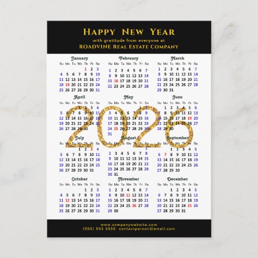 Cartes Pour Fêtes Annuelles 2025 Calendrier moderne Black Gold photo d'entrepr (Devant)