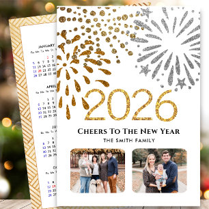 Cartes Pour Fêtes Annuelles 2025 Calendrier Nouvel An Firework Gold Family Pho