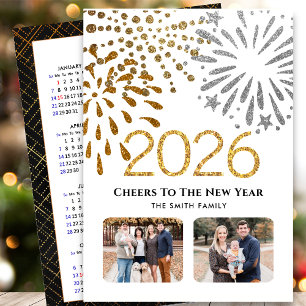 Cartes Pour Fêtes Annuelles 2025 Calendrier Nouvel An Firework Gold Family Pho