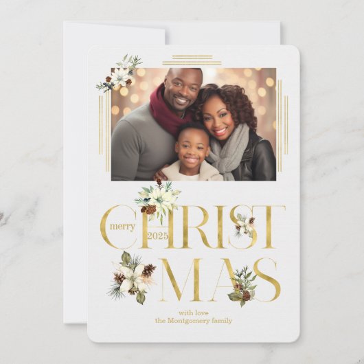 Cartes Pour Fêtes Annuelles 2025 Texte de Noël botanique photo unique (Devant)