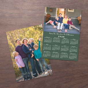 Cartes Pour Fêtes Annuelles 2026 Calendrier 2 Photos Vert foncé Bonne année