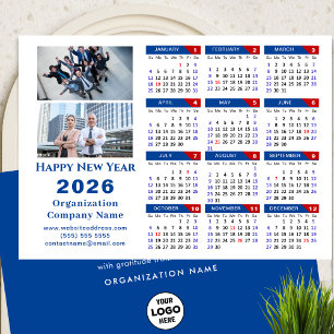 Cartes Pour Fêtes Annuelles 2026 Calendrier Business Logo Photo Blue Minimalis