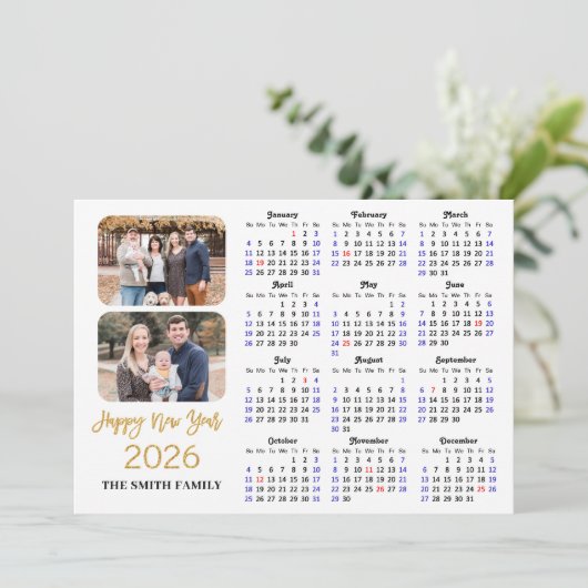 Cartes Pour Fêtes Annuelles 2026 Calendrier Elegant Gold Parties scintillant S (Debout devant)