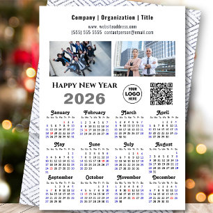 Cartes Pour Fêtes Annuelles 2026 Calendrier Entreprise 2 Photo Logo QR Minimal