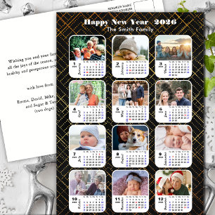 Cartes Pour Fêtes Annuelles 2026 Calendrier Famille 12 Photo Moderne Black Gol