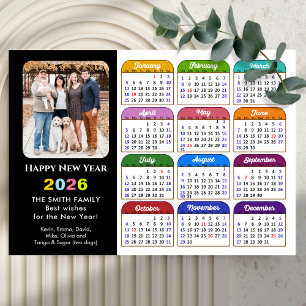 Cartes Pour Fêtes Annuelles 2026 Calendrier Famille Photo moderne Noir coloré