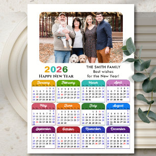 Cartes Pour Fêtes Annuelles 2026 Calendrier Famille Photo moderne Noir coloré