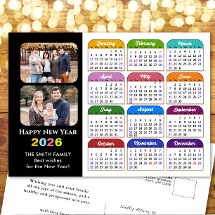 Cartes Pour Fêtes Annuelles 2026 Calendrier Famille Photo moderne Noir coloré