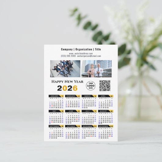 Cartes Pour Fêtes Annuelles 2026 Calendrier Gold moderne Black Business Logo Q (Debout devant)