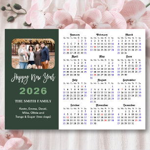 Cartes Pour Fêtes Annuelles 2026 Calendrier Moderne Sage Vert Minimaliste Phot
