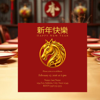 Cartes Pour Fêtes Annuelles 2026 Chinese New Year Gold Horse