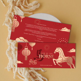 Cartes Pour Fêtes Annuelles 2026 Gold Horse Chinese New Year Business Greeting