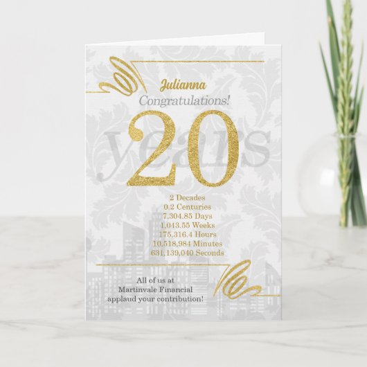 Cartes Pour Fêtes Annuelles 20 ans Anniversaire de l'employé Élégance de l'ent (Devant)