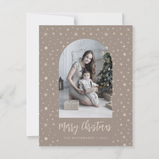 Cartes Pour Fêtes Annuelles 2 étoiles Arch Joyeux Noël Or Brown (Devant)