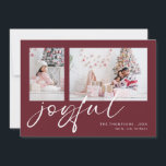 Cartes Pour Fêtes Annuelles 2 Photo 2024 Calendrier Joyeux Noël Bourgogne<br><div class="desc">Moderne 2 Photos Family Script 2024 Calendrier Joyeux Noël Bourgogne. Disponible numériquement et imprimé. Remplacez simplement les deux exemples de photos par vos propres et personnalisez-les avec vos noms. Joyful est dans un jeu élégant script set en blanc qui peut être changé en une autre couleur si vous le souhaitez....</div>