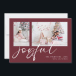 Cartes Pour Fêtes Annuelles 2 Photo 2025 Calendrier Joyeux Noël Bourgogne<br><div class="desc">Moderne 2 Photos Family Script 2025 Calendrier Joyeux Noël Bourgogne. Disponible numériquement et imprimé. Remplacez simplement les deux exemples de photos par vos propres et personnalisez-les avec vos noms. Joyful est dans un jeu élégant script set en blanc qui peut être changé en une autre couleur si vous le souhaitez....</div>